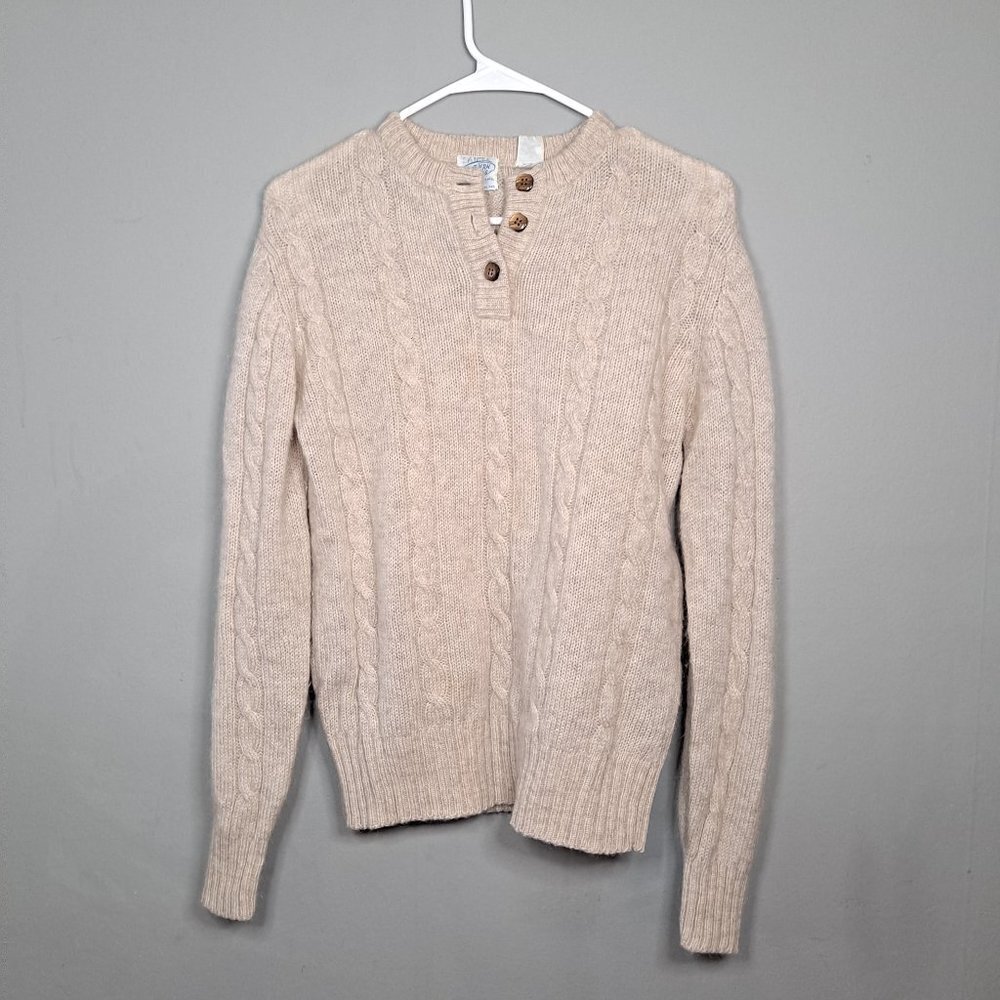 Vintage Northern Isles Wool Cable Knit Fisherman Button Crew‎ Neck Sweater Small